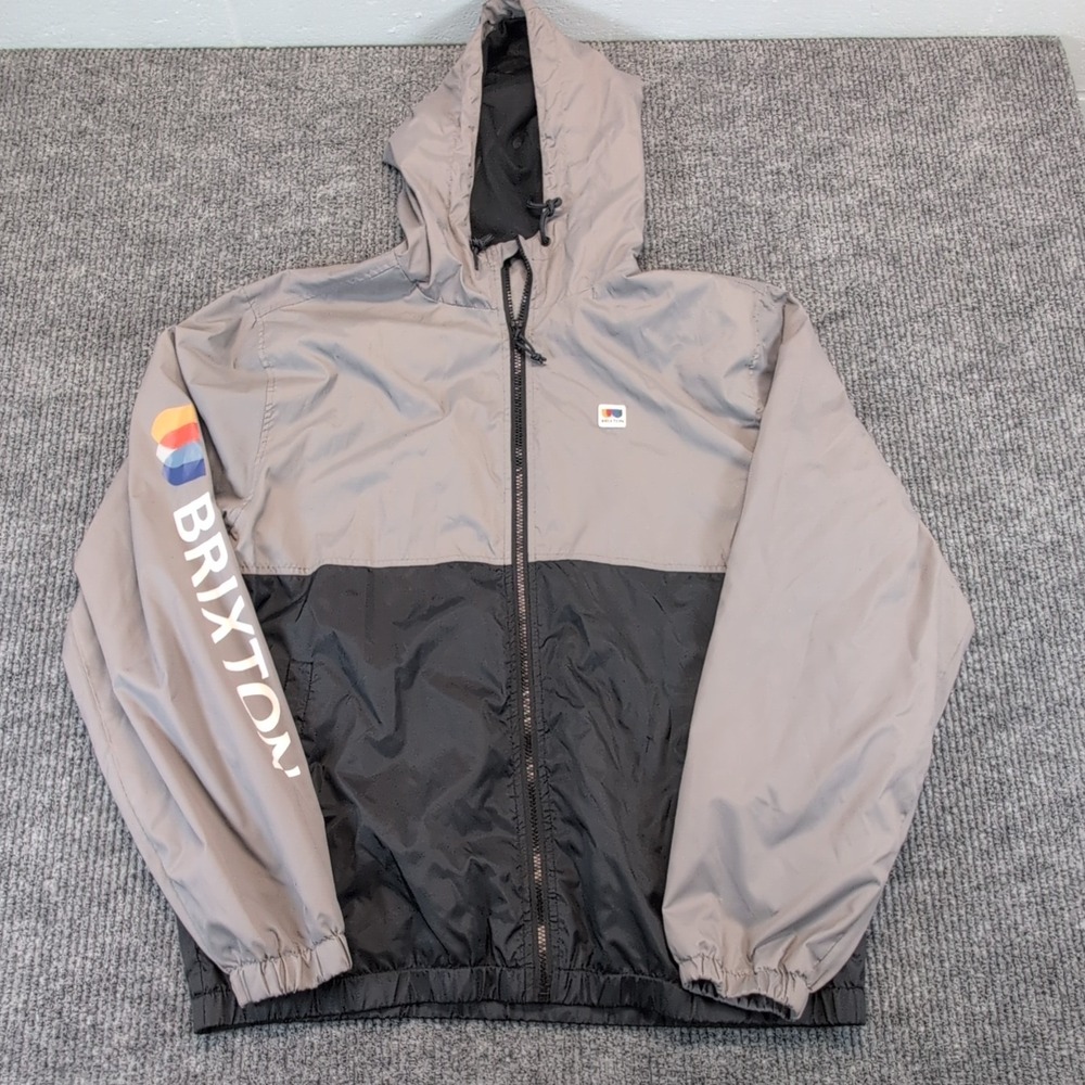 Brixton Men's Hooded Full Zip Colorblock Windbreaker Jacket Gray/Black L